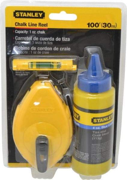 Stanley - 100' Long Chalk Reel, Chalk, Line Level - Blue - Makers Industrial Supply