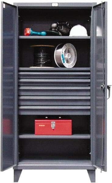 Strong Hold - 3 Shelf 5 Bin Locking Storage Cabinet - Steel, 36" Wide x 24" Deep x 78" High, Dark Gray - Makers Industrial Supply