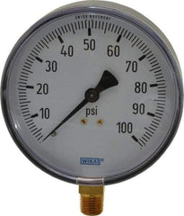 Wika - 4" Dial, 1/4 Thread, 0-100 Scale Range, Pressure Gauge - Lower Connection Mount, Accurate to 3-2-3% of Scale - Makers Industrial Supply