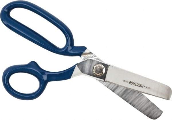 Heritage Cutlery - 3-1/4" LOC, 9-3/4" OAL Carbon Steel Standard Shears - Right Hand, 1 Blade Serrated, Plastic Coated Bent Handle, For General Purpose Use - Makers Industrial Supply