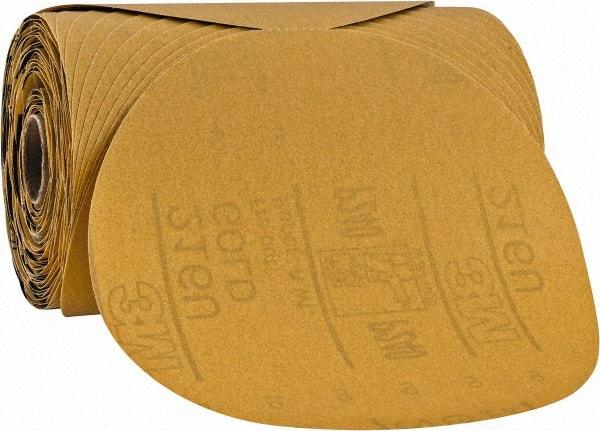 3M - 6" Diam, 240 Grit Aluminum Oxide Adhesive PSA Disc - Very Fine Grade, Gold, A Weighted Backing, Flexible, Use with Random Orbital Sanders - Makers Industrial Supply