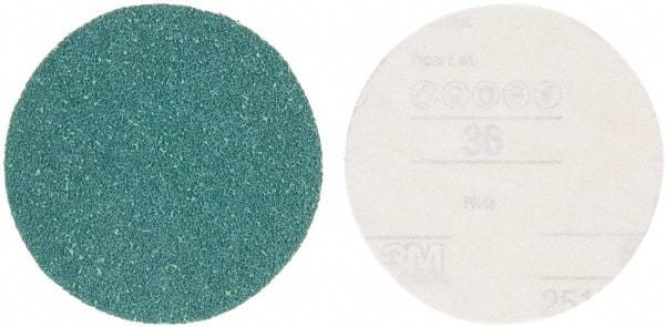 3M - 5" Diam, 36 Grit Aluminum Oxide Adhesive PSA Disc - Very Coarse Grade, Green, E Weighted Backing, Flexible, Use with Random Orbital Sanders - Makers Industrial Supply