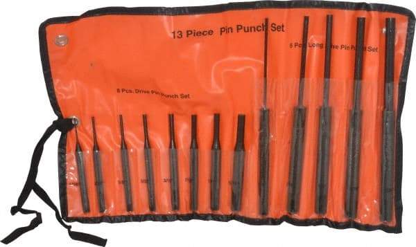 Value Collection - 13 Piece, 1/8 to 3/8", Pin Punch Set - Comes in Vinyl Case - Makers Industrial Supply