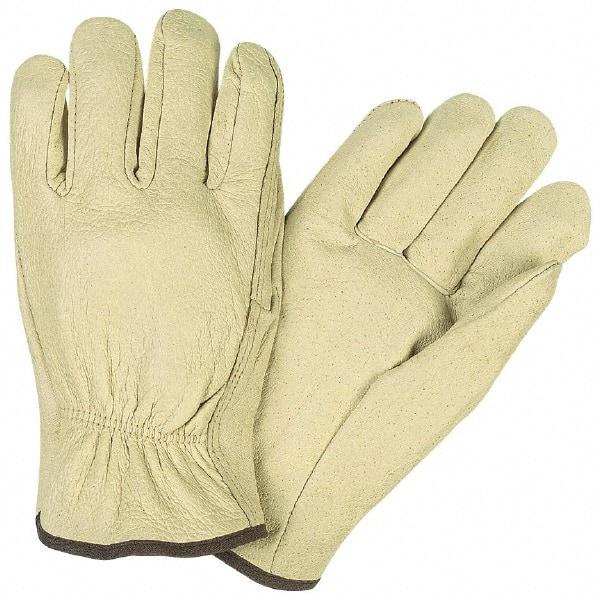 MCR Safety - Size L (9) Pigskin General Protection Work Gloves - For Work & Driver, Uncoated, Slip-On Cuff, Full Fingered, Cream/Yellow/Brown, Paired - Makers Industrial Supply