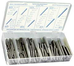 Precision Brand - 100 Piece, #0 to #6" Pin Diam, Taper Pin Assortment - 3/4 to 3" Long, 1215 & 12L14 Steel - Makers Industrial Supply