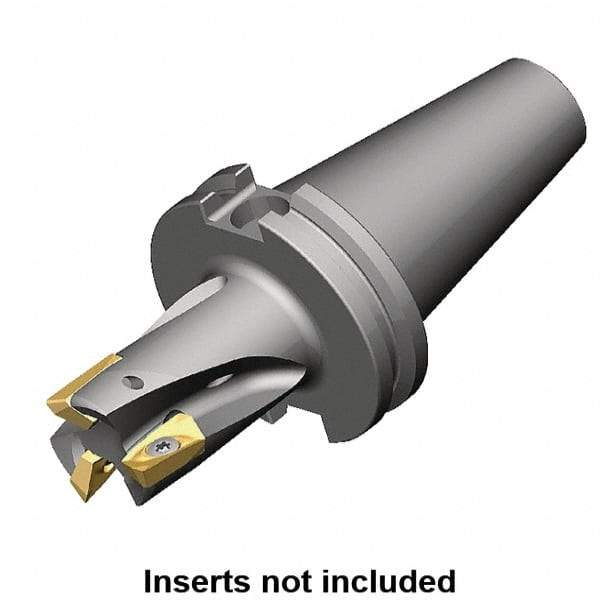 Kennametal - 1-1/2" Cut Diam, 18.03mm Max Depth of Cut, 192.07mm OAL, Indexable Square Shoulder Helical End Mill - E.. 18.. Inserts, CAT 40 Taper Shank, 0° Lead Angle, Through Coolant, Series Mill 1-18 - Makers Industrial Supply