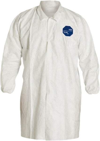 Dupont - Size 5XL White Disposable Chemical Resistant Lab Coat - Tyvek, Snap Front, Elastic Cuff - Makers Industrial Supply