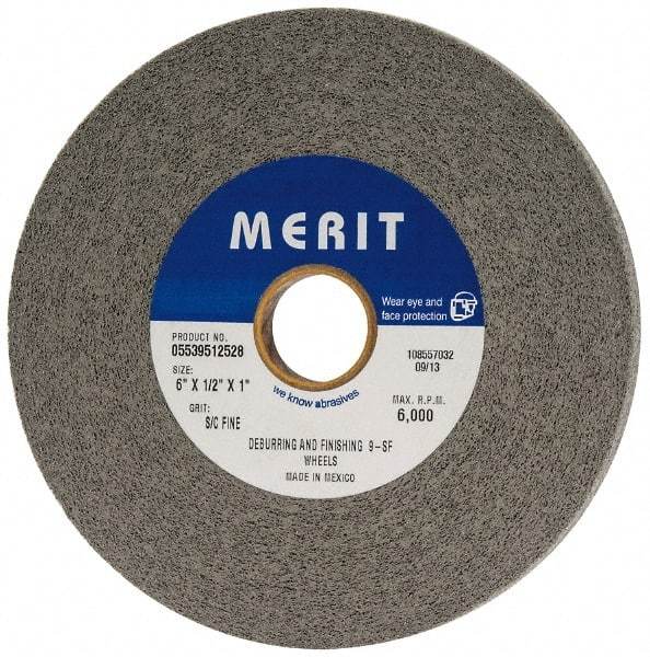 Merit Abrasives - 6" Diam, 1/2" Face Width, 1" Center Hole, Fine Grade, Silicon Carbide Deburring Wheel - Convolute, Hard Density 9 Grade, 6,000 RPM - Makers Industrial Supply