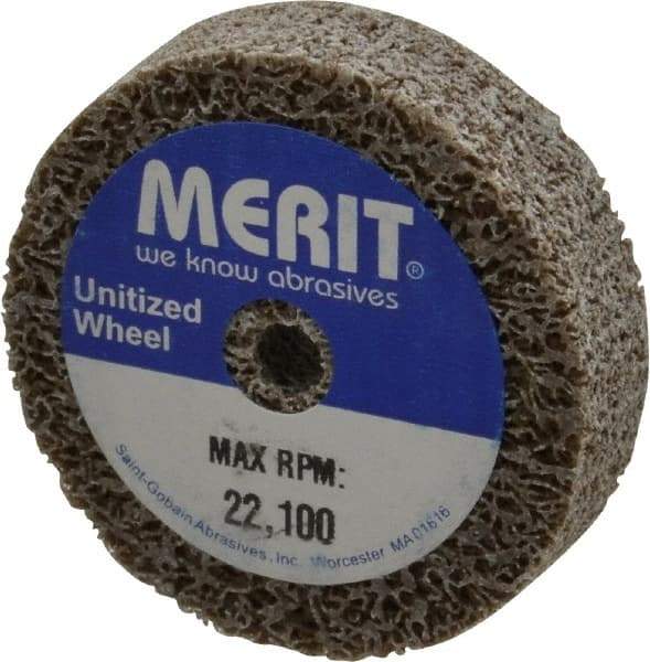 Merit Abrasives - 2" Diam, 1/2" Face Width, 1/4" Center Hole, Medium Grade, Aluminum Oxide Deburring Wheel - Unitized, Hard Density 8 Grade, 22,000 RPM - Makers Industrial Supply