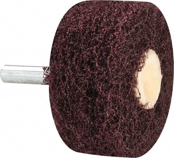 Merit Abrasives - 2" Diam, Medium Mounted Scrubber Buffing Wheel - 3 Ply, Medium Grade, 1/4" Shank Diam, 12,000 RPM - Makers Industrial Supply