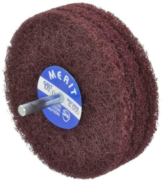 Merit Abrasives - 4" Diam, Medium Mounted Scrubber Buffing Wheel - 3 Ply, Medium Grade, 1/4" Shank Diam, 6,000 RPM - Makers Industrial Supply