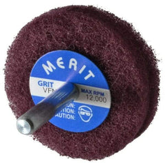 Merit Abrasives - 2" Diam, Medium Mounted Scrubber Buffing Wheel - 2 Ply, Very Fine Grade, 1/4" Shank Diam, 12,000 RPM - Makers Industrial Supply