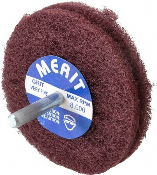 Merit Abrasives - 3" Diam, Medium Mounted Scrubber Buffing Wheel - 2 Ply, Very Fine Grade, 1/4" Shank Diam, 8,000 RPM - Makers Industrial Supply