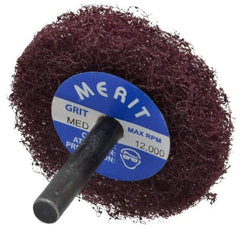 Merit Abrasives - 2" Diam, Medium Mounted Scrubber Buffing Wheel - 1 Ply, Medium Grade, 1/4" Shank Diam, 12,000 RPM - Makers Industrial Supply