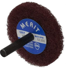 Merit Abrasives - 2" Diam, Medium Mounted Scrubber Buffing Wheel - 1 Ply, Very Fine Grade, 1/4" Shank Diam, 12,000 RPM - Makers Industrial Supply