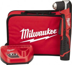 Milwaukee Tool - 12 Volt 3/8" Chuck Right Angle Handle Cordless Drill - 0-800 RPM, Keyless Chuck, Reversible, 1 Lithium-Ion Battery Included - Makers Industrial Supply