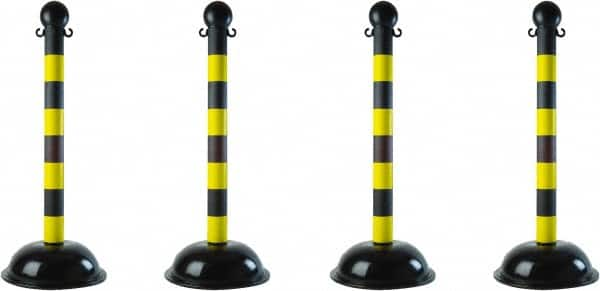 PRO-SAFE - 41" High, 2" Pole Diam, Warning Post - 16" Base Diam, Black & Yellow Plastic Post - Makers Industrial Supply