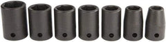 Proto - 7 Piece 1/2" Drive Black Finish Impact Socket Set - 6 Points, 7/16" to 13/16" Range, Inch Measurement Standard - Makers Industrial Supply