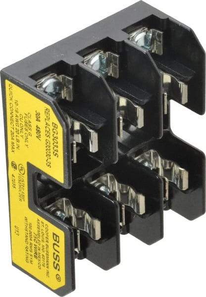 Cooper Bussmann - 3 Pole, 10 to 14 AWG, 480 VAC/VDC, 30 Amp, DIN Rail Mount Fuse Block - 3 Inch Long x 2.38 Inch Wide x 1.22 Inch High Block - Makers Industrial Supply