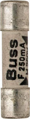 Cooper Bussmann - 250 VAC, 32 VDC, 0.25 Amp, Fast-Acting Miniature Ceramic Fuse - 20mm OAL, 5mm Diam - Makers Industrial Supply