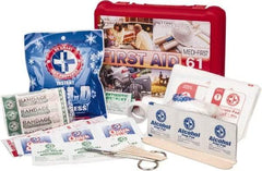 Medique - 61 Piece, Multipurpose/Auto/Travel First Aid Kit - 8" Wide x 2-1/2" Deep x 6" High, Plastic Case - Makers Industrial Supply