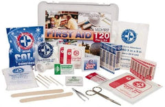 Medique - 120 Piece, Multipurpose/Auto/Travel First Aid Kit - 10" Wide x 3-1/2" Deep x 7-1/2" High, Plastic Case - Makers Industrial Supply