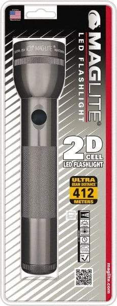 Mag-Lite - White LED Bulb, Industrial Tactical Flashlight - Gray Aluminum Body, Shock Resistant & Water Resistant, 2 D Batteries Not Included - Makers Industrial Supply