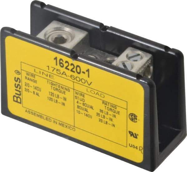 Cooper Bussmann - 1 Pole, 175 Amp, 8-2/0 AWG (Al), 14-2/0 AWG (Cu) Primary, 4-14 AWG (Cu), 4-8 AWG (Al) Secondary, Thermoplastic Power Distribution Block - 600 VAC/VDC, 1 Primary Connection, 1.96 Inch Long x 3.32 Inch Deep x 4 Inch High - Makers Industrial Supply