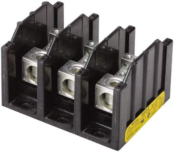 Cooper Bussmann - 3 Poles, 310 Amp, 350 kcmil-6 AWG (Cu/Al) Primary, 4-12 AWG (Al), 4-14 AWG (Cu) Secondary, Thermoplastic Power Distribution Block - 600 VAC/VDC, 1 Primary Connection, 5.2 Inch Long x 3.32 Inch Deep x 4 Inch High - Makers Industrial Supply