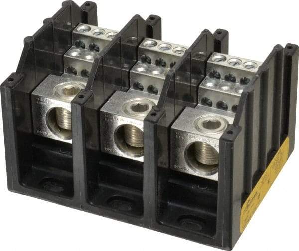 Cooper Bussmann - 3 Poles, 310 Amp, 350 kcmil-6 AWG (Cu/Al) Primary, 4-12 AWG (Al), 4-14 AWG (Cu) Secondary, Thermoplastic Power Distribution Block - 600 VAC/VDC, 1 Primary Connection, 5.2 Inch Long x 3.32 Inch Deep x 4 Inch High - Makers Industrial Supply