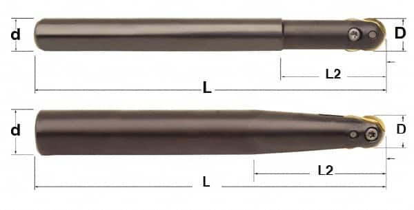 Minicut International - 3/4" Cut Diam, 0.512" Max Depth of Cut, 1" Shank Diam, 9.437" OAL, Indexable Ball Nose End Mill - 3" Head Length, Straight Shank, BNMI Toolholder, BNSI 0750 Insert - Makers Industrial Supply