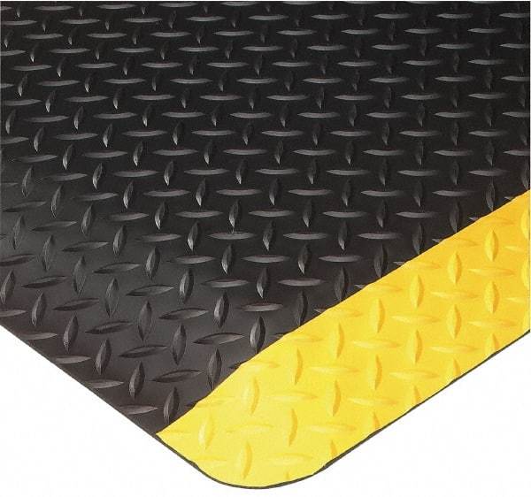 Wearwell - 20' Long x 3' Wide, Dry Environment, Anti-Fatigue Matting - Black with Yellow Borders, Vinyl with Nitrile Blend Base, Beveled on 4 Sides - Makers Industrial Supply