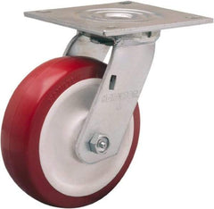 Hamilton - 6" Diam x 2" Wide x 7-1/2" OAH Top Plate Mount Swivel Caster - Polyurethane Mold on Polypropylene, 900 Lb Capacity, Straight Roller Bearing, 5 x 5-1/2" Plate - Makers Industrial Supply