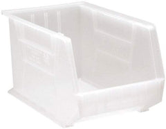 Quantum Storage - 75 Lb. Load Capacity, 18" Deep, Clear Polypropylene Hopper Stacking Bin - 10" High x 11" Wide x 18" Long - Makers Industrial Supply