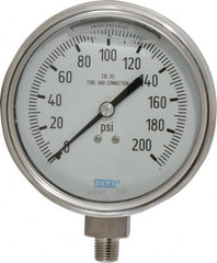 Wika - 4" Dial, 1/4 Thread, 0-200 Scale Range, Pressure Gauge - Lower Connection Mount, Accurate to 1% of Scale - Makers Industrial Supply