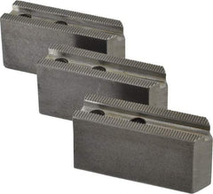 H & R Manufacturing - 1.5mm x 60° Serrated Attachment, Square Soft Lathe Chuck Jaw - 3 Jaws, Steel, 0.969" Btw Mount Hole Ctrs, 3-1/8" Long x 1" Wide x 1-1/2" High, 0.433" Groove, 8mm Fastener - Makers Industrial Supply