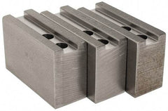 H & R Manufacturing - 1.5mm x 60° Serrated Attachment, Square Soft Lathe Chuck Jaw - 3 Jaws, Steel, 0.984" Btw Mount Hole Ctrs, 4" Long x 1-1/2" Wide x 2-1/2" High, 0.63" Groove, 12mm Fastener - Makers Industrial Supply