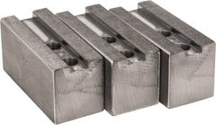 H & R Manufacturing - 1.5mm x 60° Serrated Attachment, Square Soft Lathe Chuck Jaw - 3 Jaws, Steel, 1.181" Btw Mount Hole Ctrs, 4" Long x 1-3/4" Wide x 2" High, 0.63" Groove, 12mm Fastener - Makers Industrial Supply