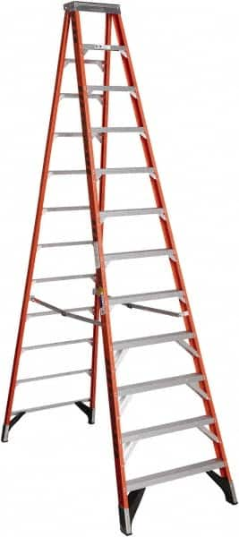 Werner - 11 Steps, 12' High, Type IAA Rating, Fiberglass Step Ladder - 375 Lb Capacity, 35-1/2" Base Width - Makers Industrial Supply