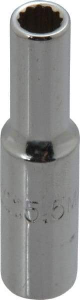 Proto - 1/4" Drive, Deep Hand Socket - 12 Points, 1-15/16" OAL, Chrome Finish - Makers Industrial Supply