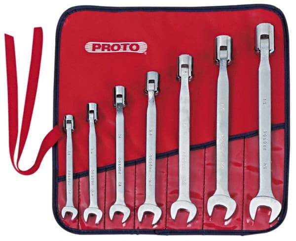 Proto - 7 Piece, 3/8" to 3/4", 12 Point Flex Head Combination Wrench Set - Inch Measurement Standard, Satin Finish, Comes in Nylon Roll - Makers Industrial Supply