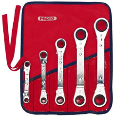 Proto - 5 Piece, 1/4 x 5/16 to 3/4 x 7/8", 6 & 12 Point, Ratcheting Box Wrench Set - Inch System of Measurement, Full Polish Finish, Comes in Nylon Roll - Makers Industrial Supply