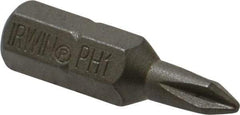 Irwin - #1, Reduced Tip Phillips Screwdriver Bit - 1/4" Drive, 1" OAL - Makers Industrial Supply