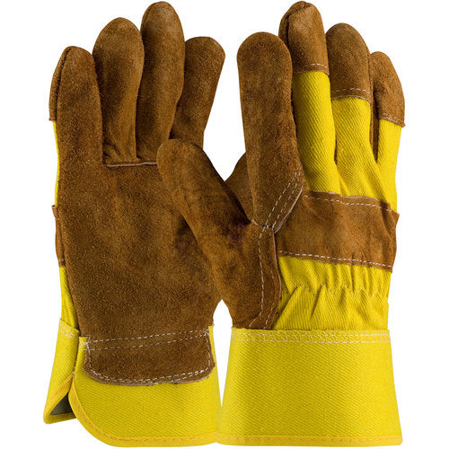 ‎85-7513P Split Leather Palm - Econ Series - Reinforced Palm - High-Vis Yellow - Rubberized SC - Exact Industrial Supply