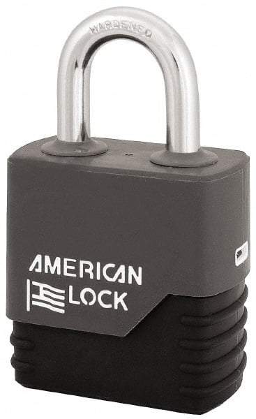 American Lock - 1-1/8" Shackle Clearance, Keyed Different Padlock with Weather Cover - 5/16" Shackle Diam, Steel - Makers Industrial Supply