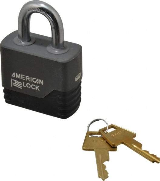 American Lock - 1-1/8" Shackle Clearance, Keyed Different Padlock with Weather Cover - 3/8" Shackle Diam, Aluminum - Makers Industrial Supply