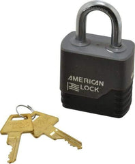 American Lock - 1-1/8" Shackle Clearance, Keyed Different Padlock with Weather Cover - 5/16" Shackle Diam, Brass - Makers Industrial Supply