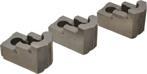 Atlas Workholding - 8" Max Chuck Diam Compatibility, Hard Steel 1.5mm x 60° Serrated Hard Lathe Top Jaws - 1.57" Wide x 2.95" Long x 1.96" High - Makers Industrial Supply