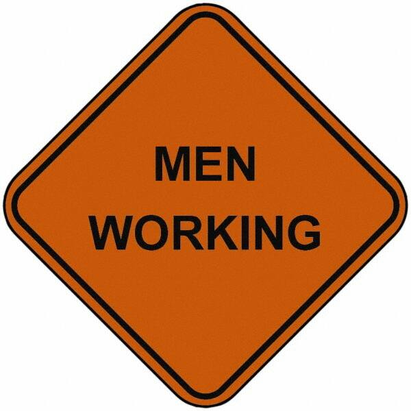 PRO-SAFE - "Men Working", 48" Wide x 48" High, Nylon Construction Roadway Signs - Orange, Square, Sign Stand Mount - Makers Industrial Supply