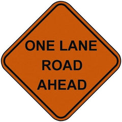 PRO-SAFE - "One Lane Road Ahead", 48" Wide x 48" High, Nylon Construction Roadway Signs - Orange, Square, Sign Stand Mount - Makers Industrial Supply